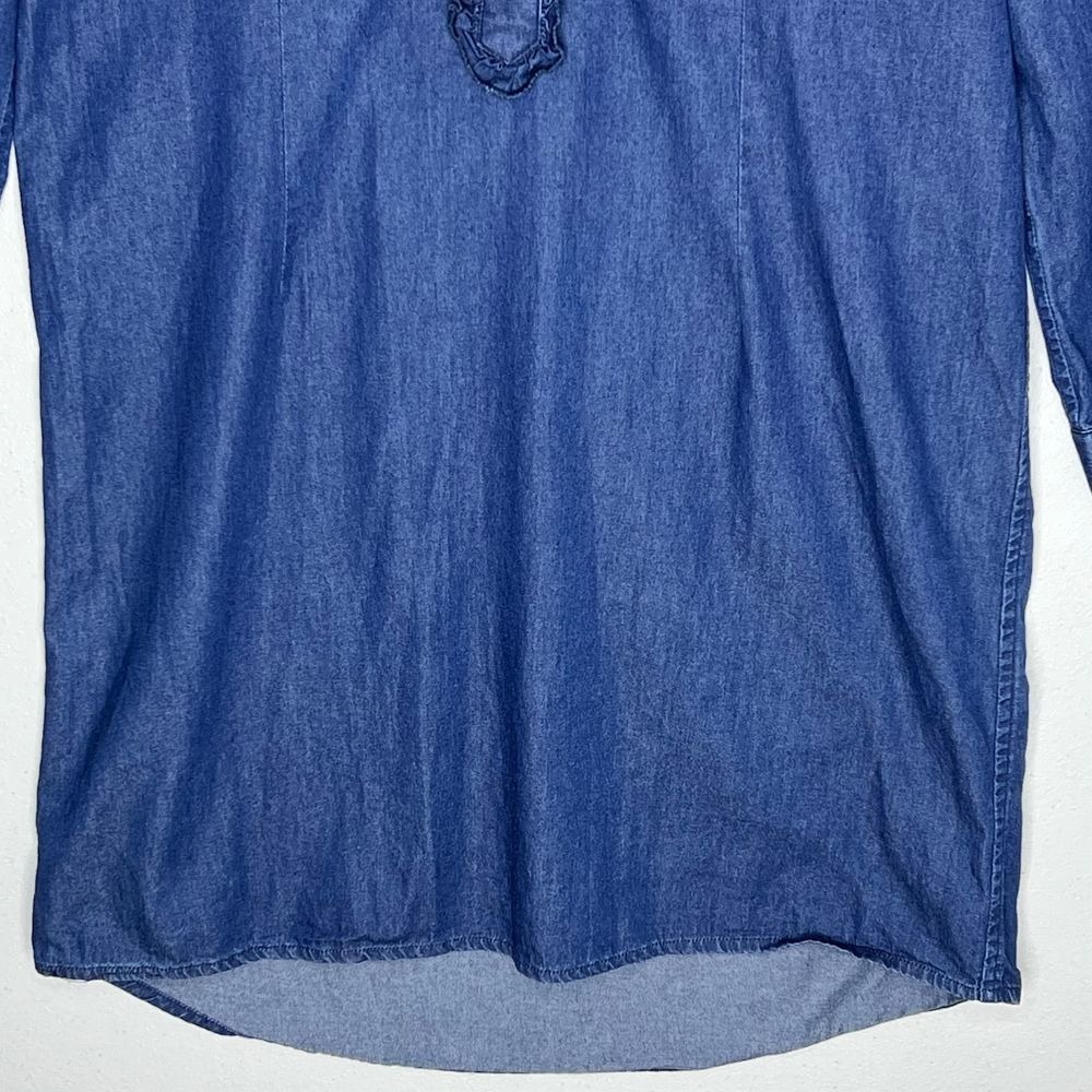 The Territory Ahead 10 Shirt Dress Chambray Vintage Ruffle Front Button Western - Picture 6 of 13